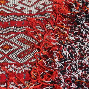 Moroccansequined sparkly traditional red kilim rug