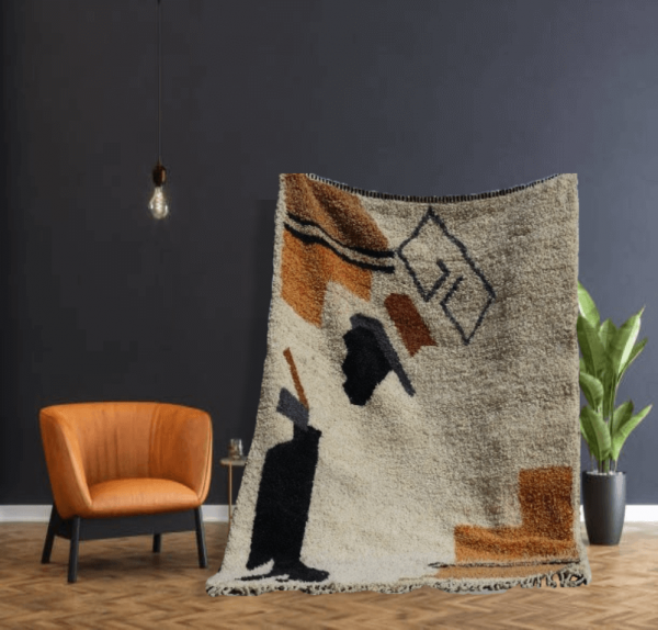 Custom minimalist Moroccan area rug