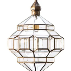 Handmade Moroccan Geometric Brass & Glass Pendant Light