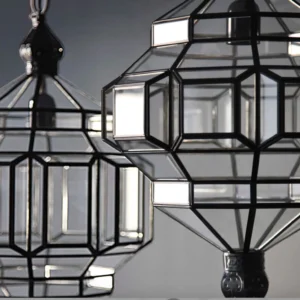 Handmade Moroccan Geometric Brass & Glass Pendant Light