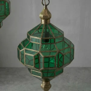 Handmade Moroccan Green Glass Lantern – Brass Pendant & Wall Light