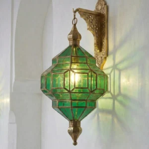 Handmade Moroccan Green Glass Lantern – Brass Pendant & Wall Light