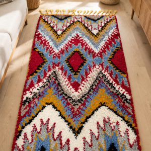 Colorful Moroccan Berber Handmade Wool Rug – 159 cm x 78 cm (5.22 ft x 2.56 ft)