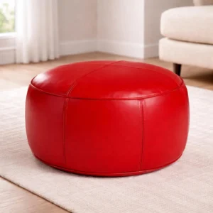 andmade Moroccan Red Leather Pouf – Bold & Elegant Statement Piece